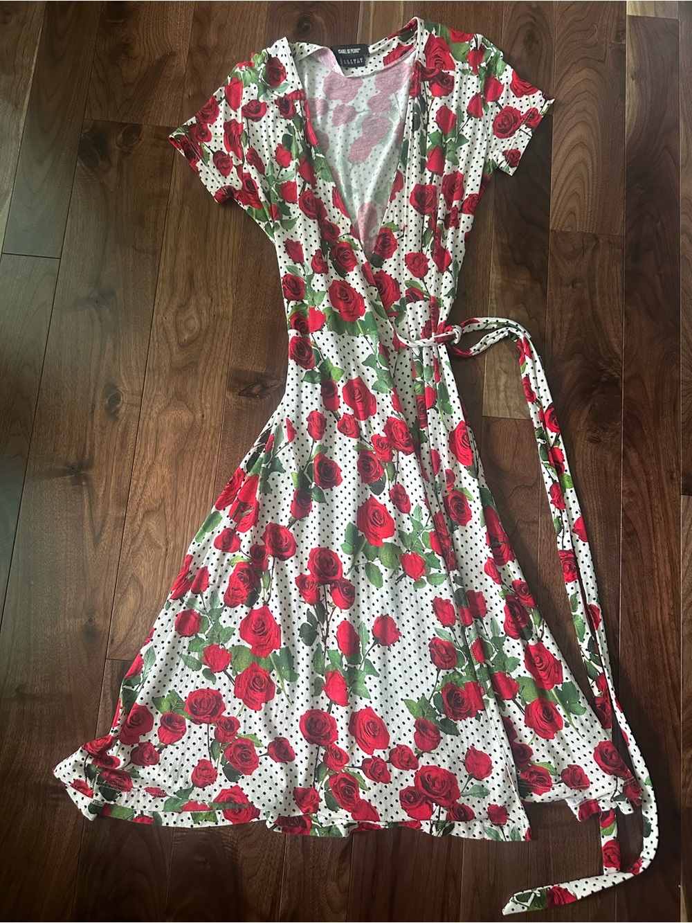 Isabel de Pedro Red Rose and Polka Dot Jersey Wrap Dress; Size 4